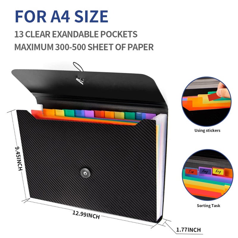 Nicecho Expanding File Folder, 13 Pockets Accordian File Holder Organizer, A4 Letter Size Paper Document Receipt Organizer Accordion Filing Folder for Classroom, Home, Office and Travel, Green - Image 3